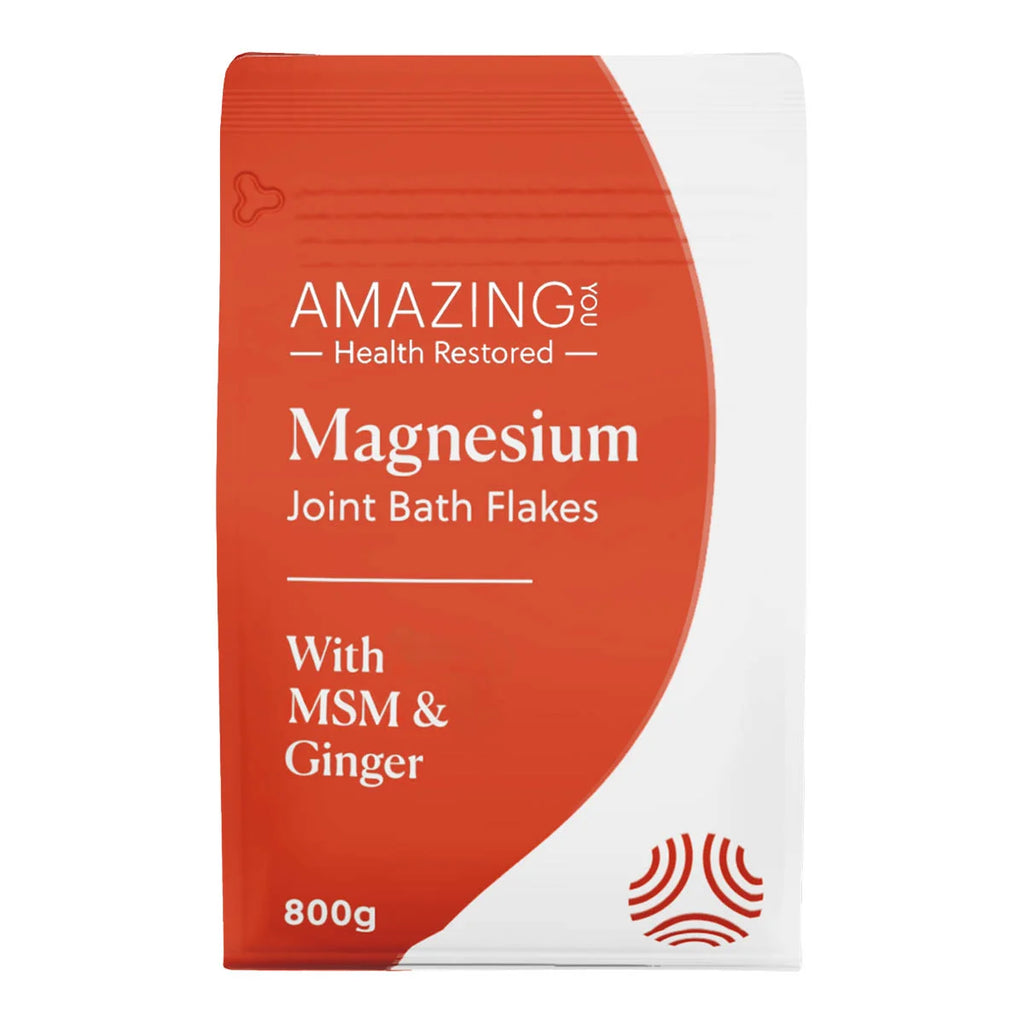 Package of Magnesium Joint Bath Flakes with MSM & Ginger by Amazing on a white background