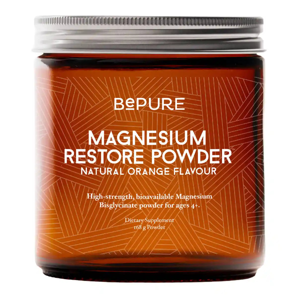 Bepure Magnesium Restore Powder container with orange label on a white background