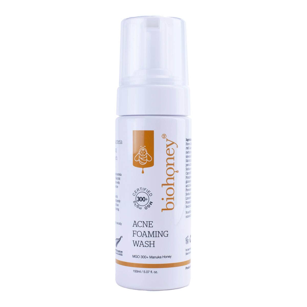 Biohoney Acne Foaming Wash bottle on a white background.