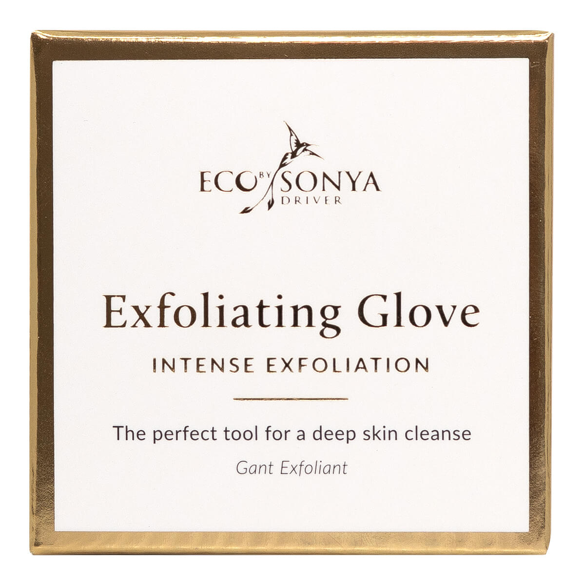 Exfoliating glove packaging with 'Eco by Sonya' branding on a white background.