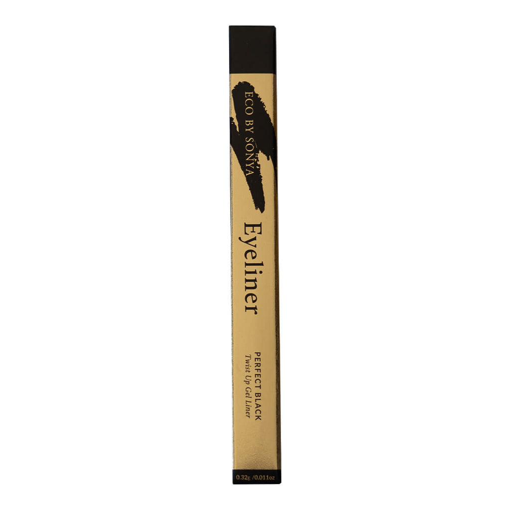 Gold and black packaging on a white background.