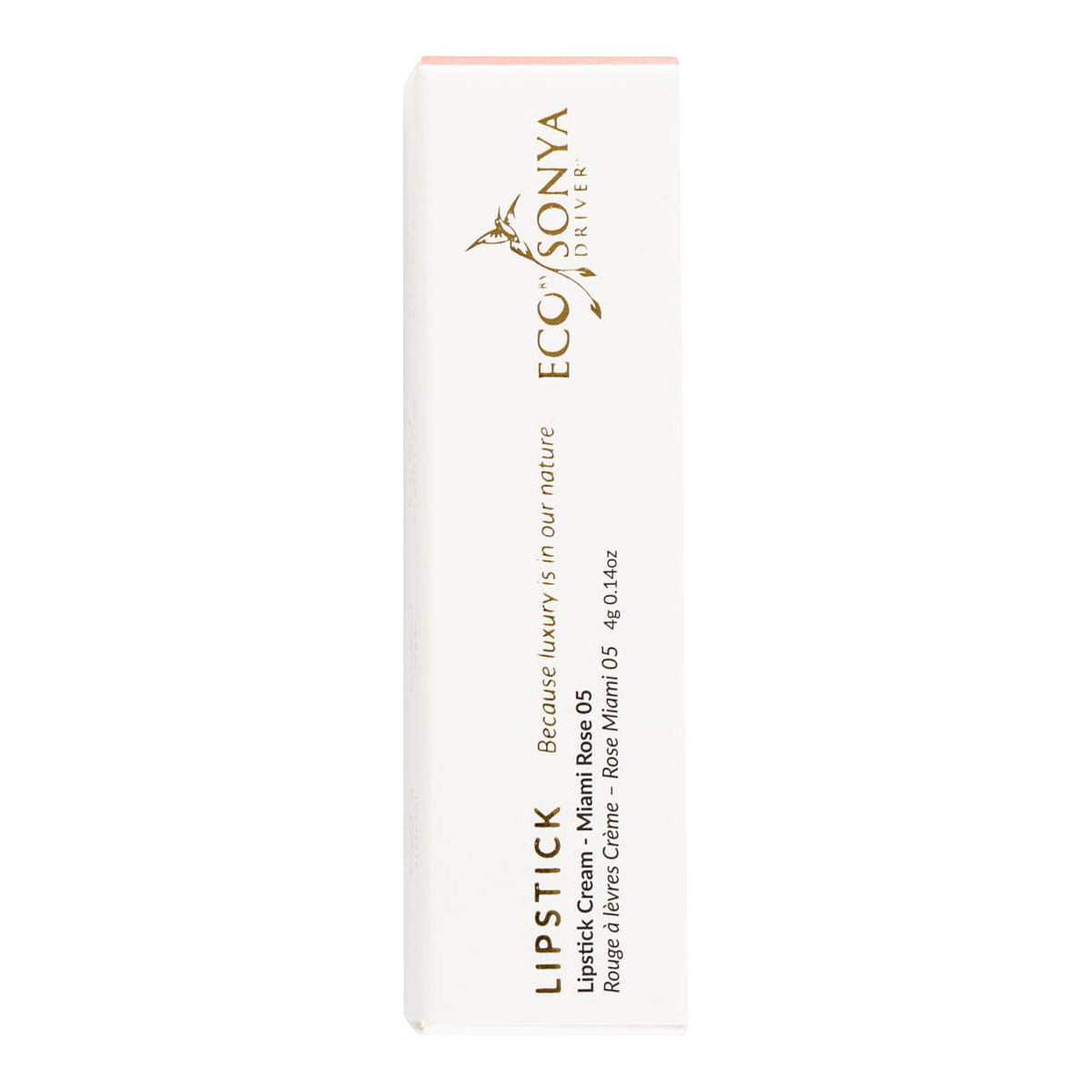 Lipstick packaging with 'Eco By Sonya' branding on a white background.