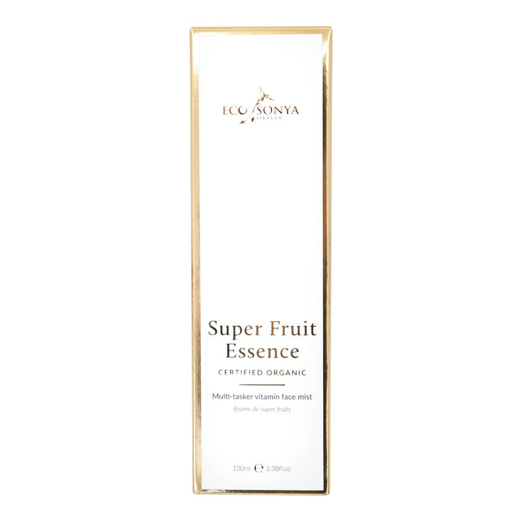 Eco By Sonya Super Fruit Essence packaging on a white background.