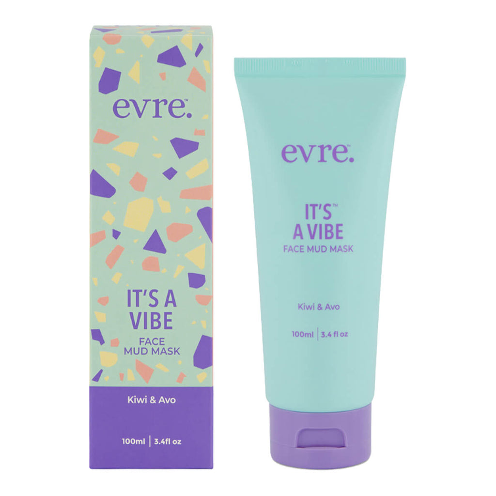 Evre face mud mask packaging with colorful design on a white background