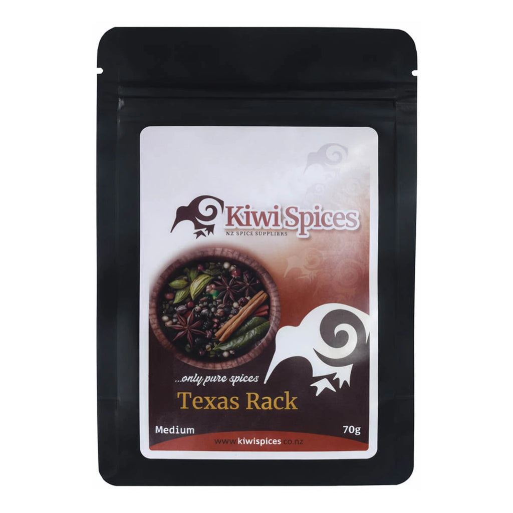 Kiwi Spices Texas Rack spice package on a white background
