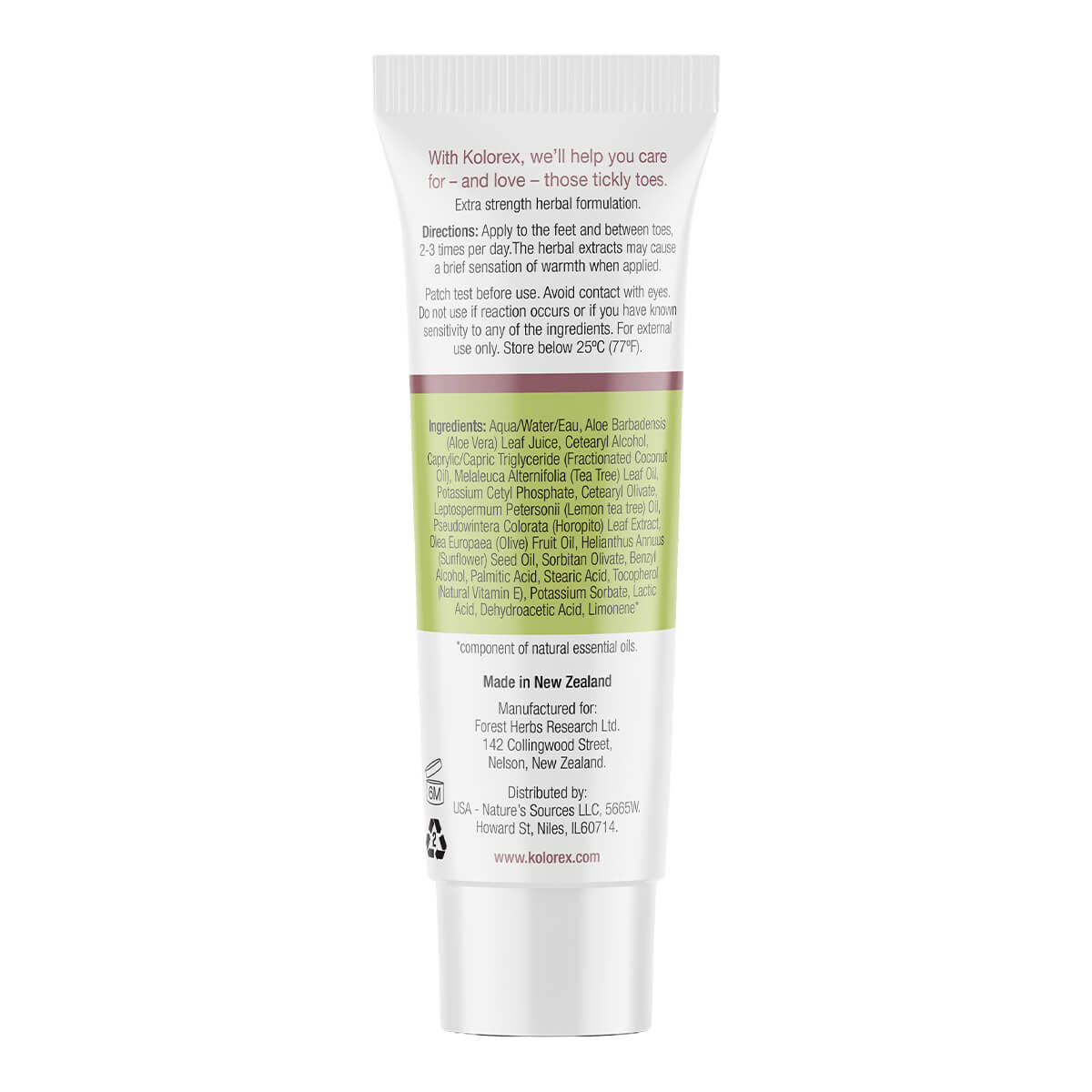 Back label of a skincare product tube on a white background.