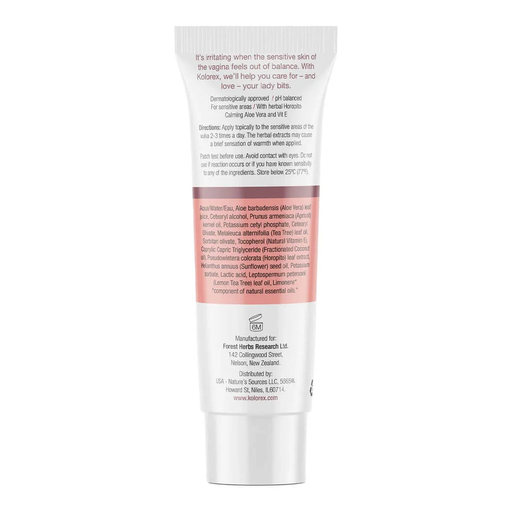 Back label of a Kolorex product on a white background.