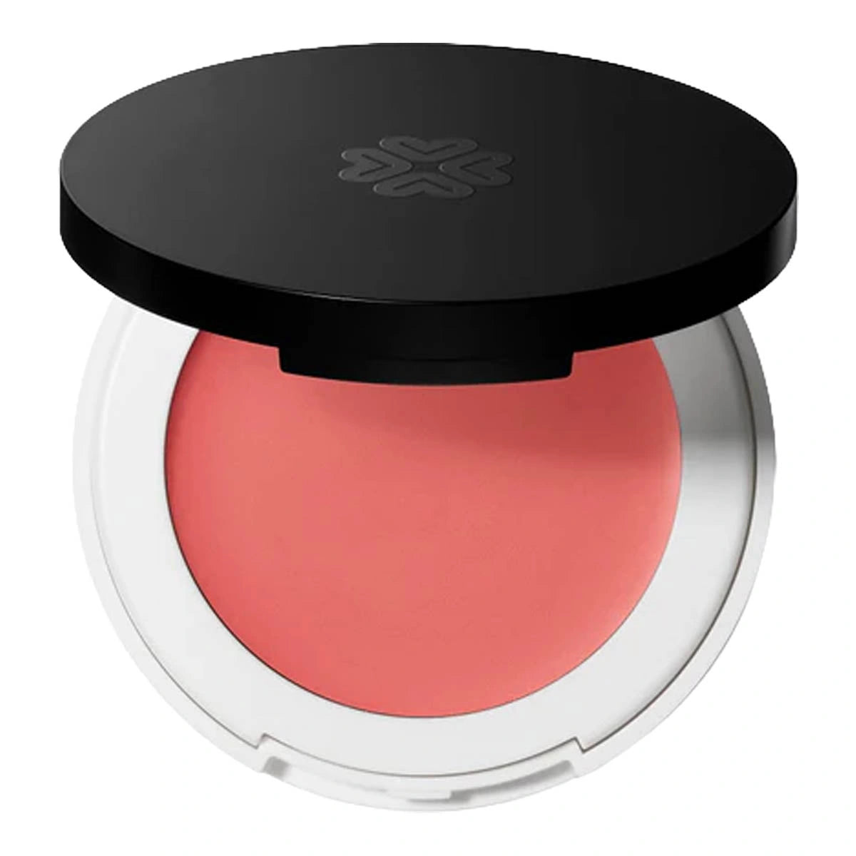 Lily Lolo compact lip & cheek cream blush with a black lid on a white background.