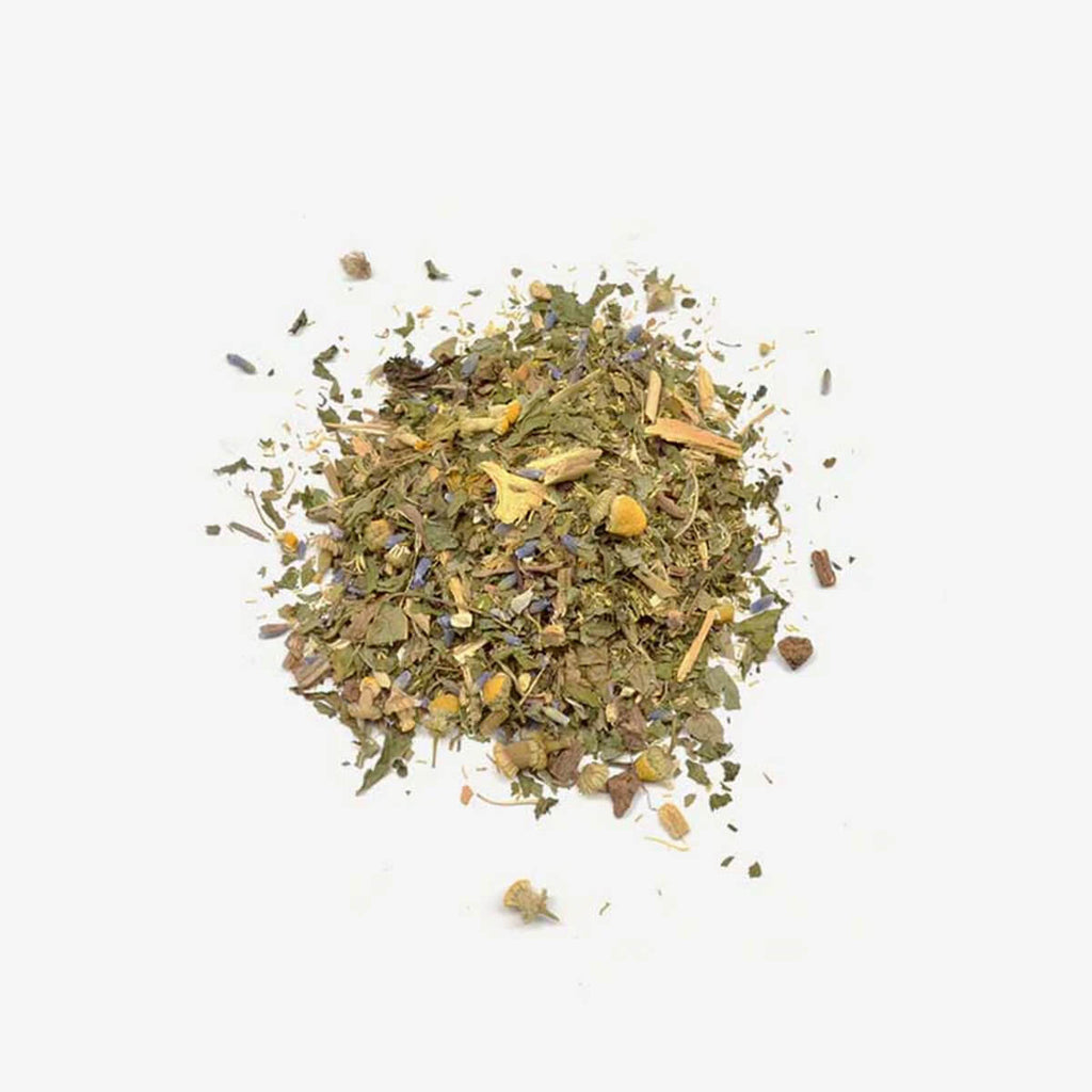 Heap of dried herbs on a white background