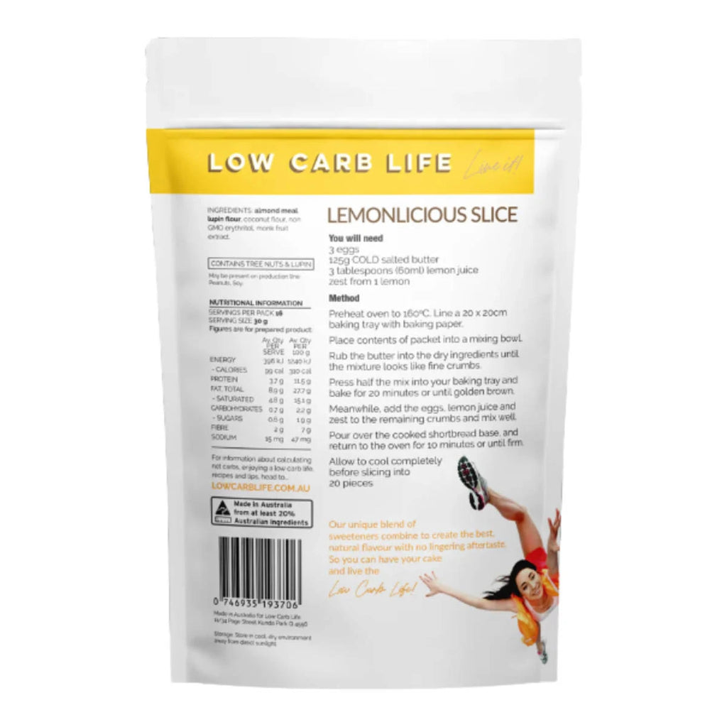 Low Carb Life lemon slice package with nutritional information and recipe details.