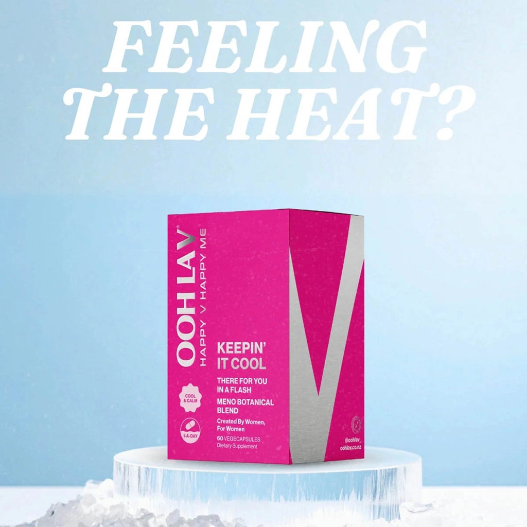 Keepin' It Cool Packaging on a block of ice with a blue background and text saying 'Feeling the heat?'.