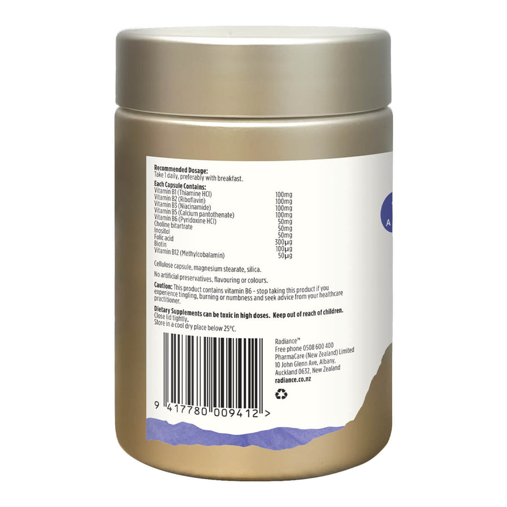 Back label of a supplement container with text and barcode on a white background