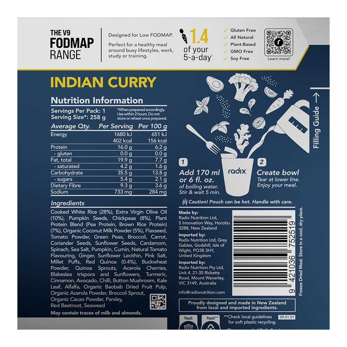 Radix Nutrition Indian Curry Meal FODMAP Range 400kcal _2