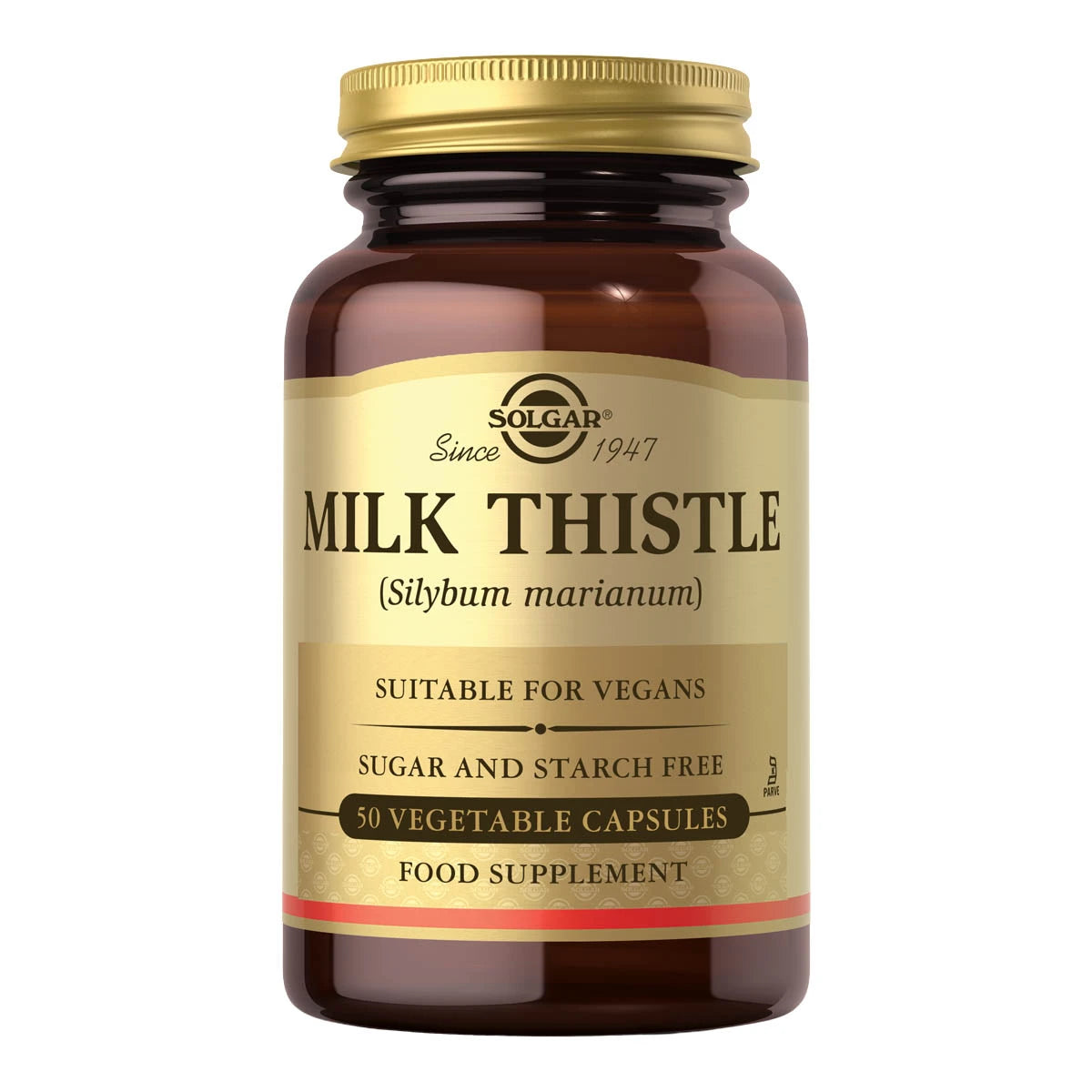 Solgar Milk Thistle supplement bottle on a white background