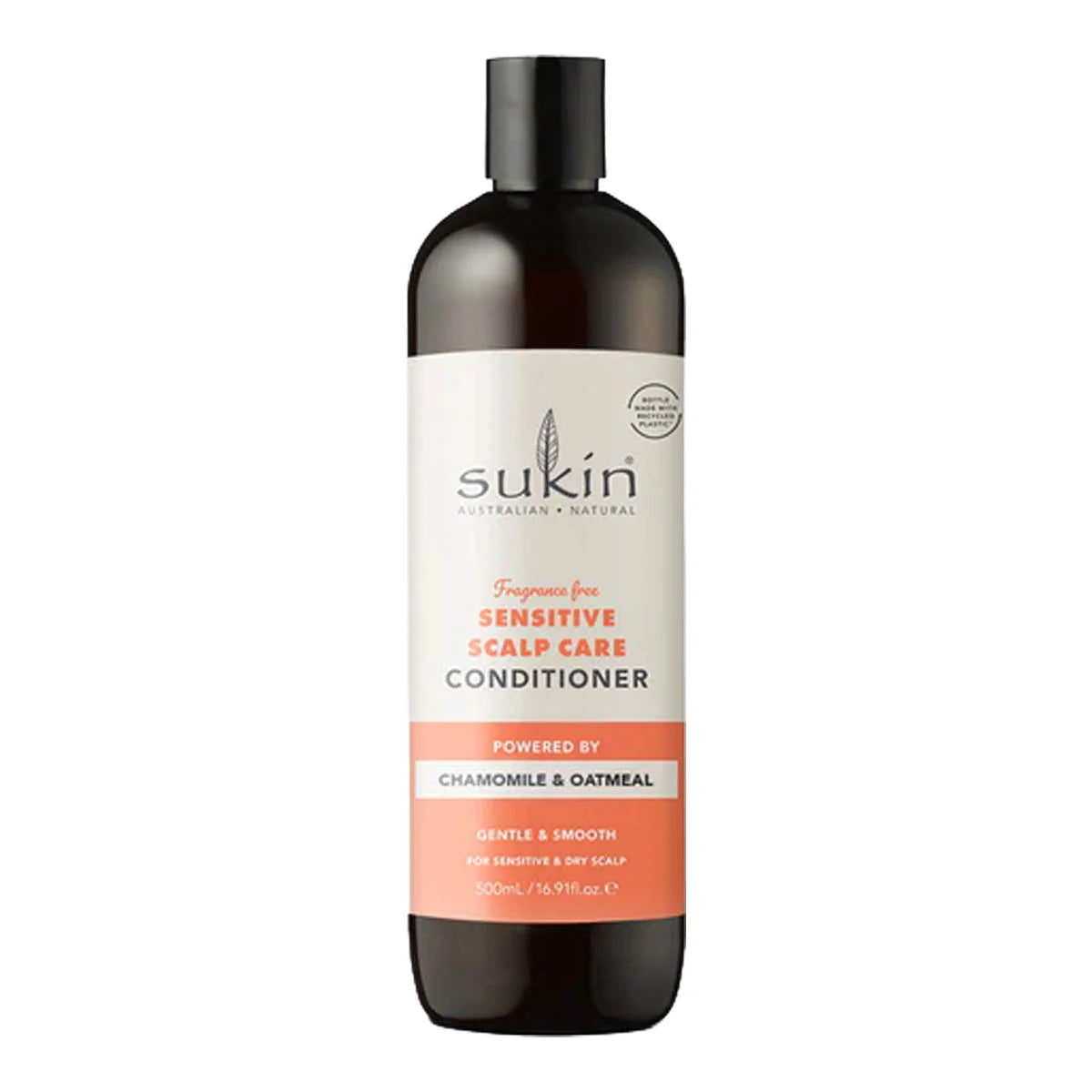 500ml bottle of Sukin Sensitive Scalp Care Conditioner. Powered by Chamomile & oatmeal.