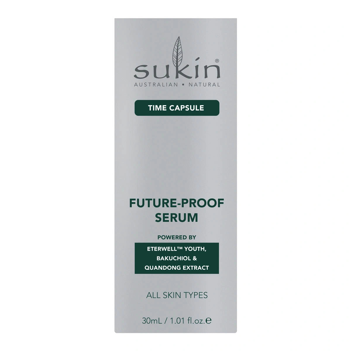 Sukin Time Capsule Future-Proof Serum packaging on a white background