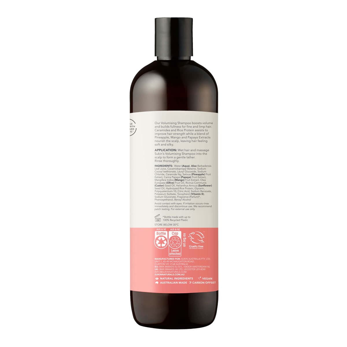 Shampoo bottle with label on a white background.